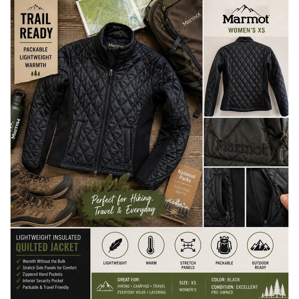 Marmot Women’s XS Quilted Insulated Jacket Black Lightweight Stretch Packable